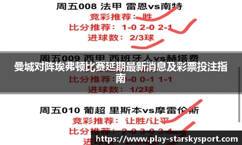 曼城对阵埃弗顿比赛延期最新消息及彩票投注指南